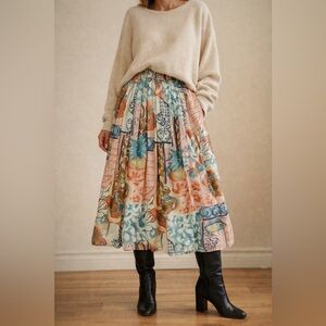 Vintage 1990s St Michael Abstract Print Midi Skirt | Lined | Pocket